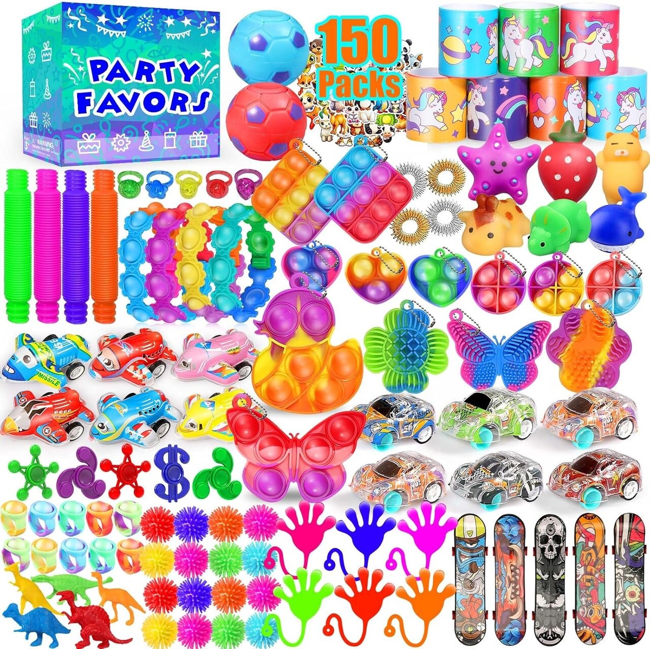 150 Pcs Kids Party Favors Fidget Toys Bulk Set for Goodie Bags Classroom Prizes and Birthday Gifts